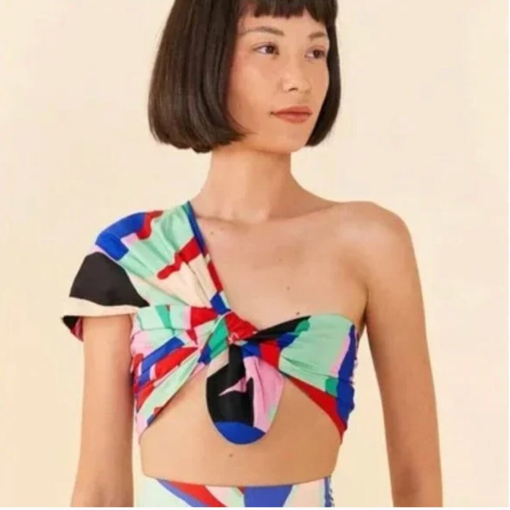 Farm Rio Colorful Monstera Organic Cotton Crop Top - NWT